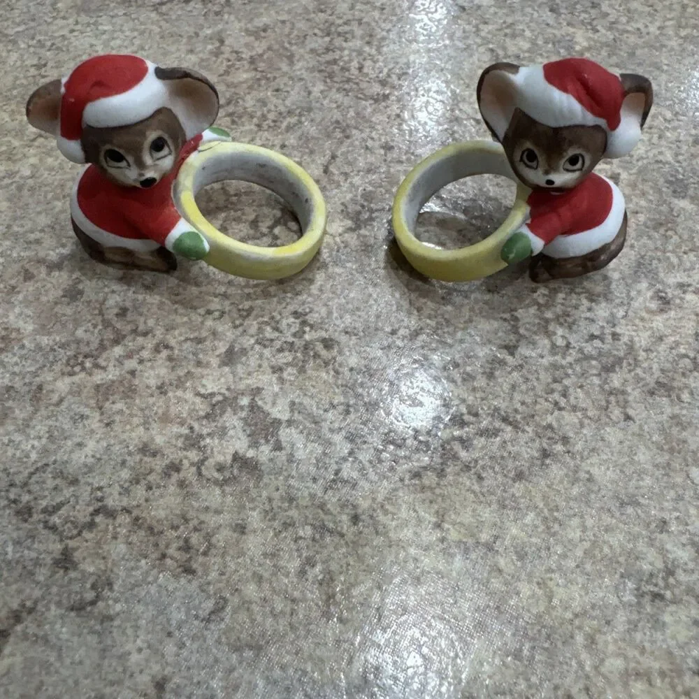 Vintage Enesco Candle Climbers Mice Christmas Holiday taper Candle